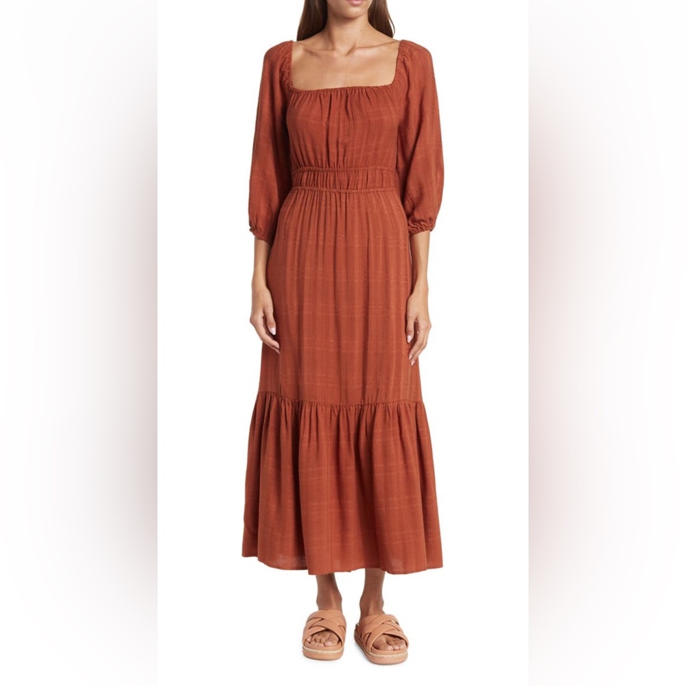 Square Neck Smock Waist tiered hem dress